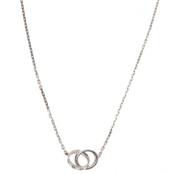 Pre Owned Cartier Love Diamonds and White Gold Hoops Pendant Necklace