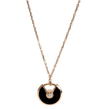 Pre Owned Cartier Amulette de Cartier XS 18K Rose Gold Diamond Onyx Necklace