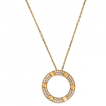 Pre Owned Cartier Love Pave Diamond 18K Yellow Gold Pendant Necklace