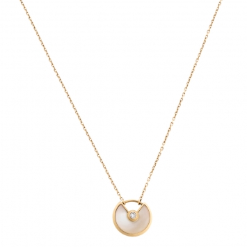 Pre Owned Cartier Amulette De Cartier Mother of Pearl & Diamond 18k Yellow Gold Necklace