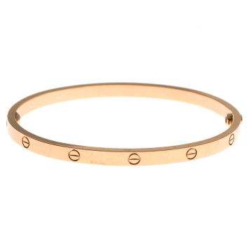 Pre Owned Cartier Love 18K Yellow Gold Narrow Bangle Bracelet Size 16