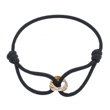 Pre Owned Cartier Trinity De Cartier Three Tone 18k Gold Black Adjustable Cord Bracelet