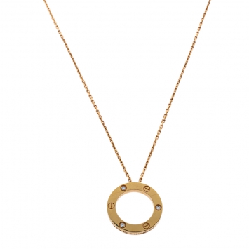Pre Owned Cartier Love 3 Diamond 18K Rose Gold Pendant Necklace