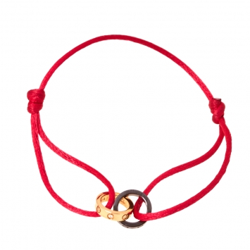 Pre Owned Cartier Love Diamond 18K Rose Gold & Ceramic Rings Red Cord Bracelet