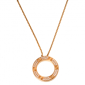 Pre Owned Cartier Love Diamond Paved 18K Rose Gold Necklace