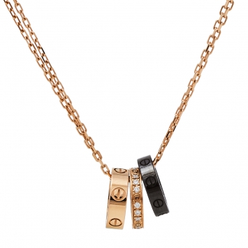 Pre Owned Cartier Love Ceramic Diamond 18K Rose Gold Pendant Necklace