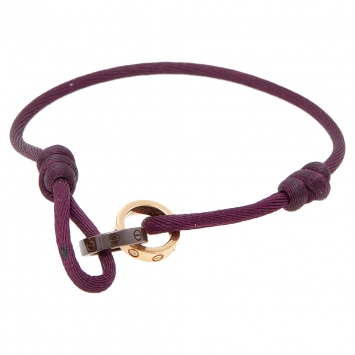 Pre Owned Cartier Love Ceramic Diamond 18K Rose Gold Adjustable Violet Cord Bracelet