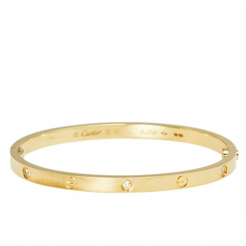 Pre Owned Cartier Love 6 Diamond 18k Yellow Gold Small Model Bangle Bracelet 15