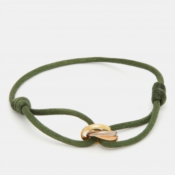 Pre Owned Cartier Trinity 18k Three Tone Gold Adjustable Green Cord Bracelet