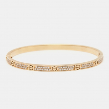 Pre Owned Cartier Love Diamond Paved 18k Yellow Gold Bangle Bracelet 16