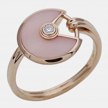 Pre Owned Cartier Amulette De Cartier 18K Rose Gold Diamond Opal Ring EU 51