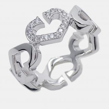 Pre Owned Cartier Heart C 18K White Gold Diamond Ring EU 48
