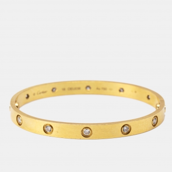 Pre Owned Cartier Love 10 Diamonds 18k Yellow Gold Bangle Bracelet 18