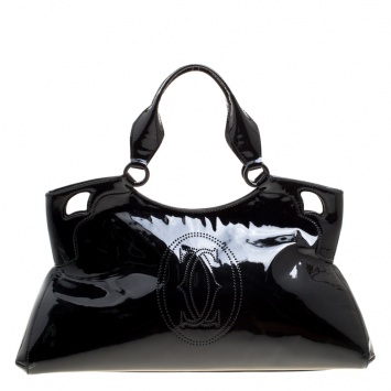 Pre Owned Cartier Black Patent Leather Large Marcello de Cartier Bag