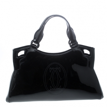 Pre Owned Cartier Black Patent Leather Small Marcello de Cartier Bag