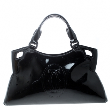 Pre Owned Cartier Black Patent Leather Small Marcello De Cartier Bag