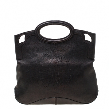 Pre Owned Cartier Metallic Black Leather Marcello De Cartier Foldover Clutch