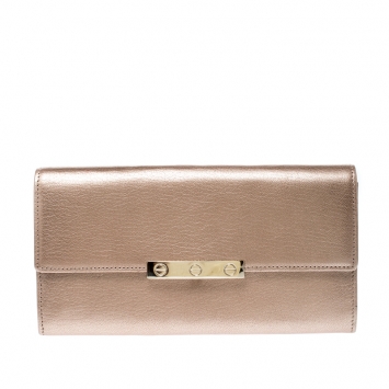 Pre Owned Cartier Metallic Peach Leather Continental Wallet