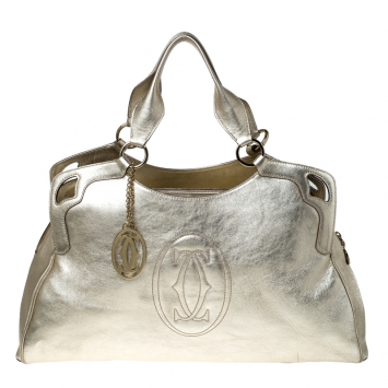 Pre Owned Cartier Gold Metallic Leather Large Marcello de Cartier Bag