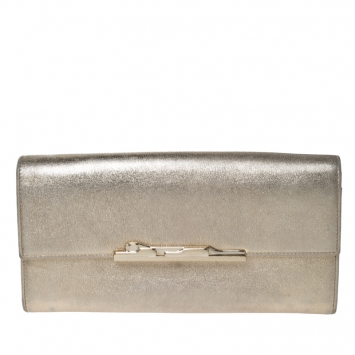 Pre Owned Cartier Gold Metal Flap Continental Wallet