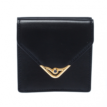 Pre Owned Cartier Black Sapphire Embellished Leather Coin Wallet