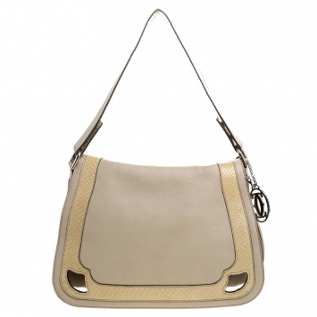Pre Owned Cartier Beige Leather and Python Messenger Bag