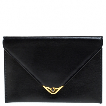 Pre Owned Cartier Black Leather Sapphire Line Flap Wallet