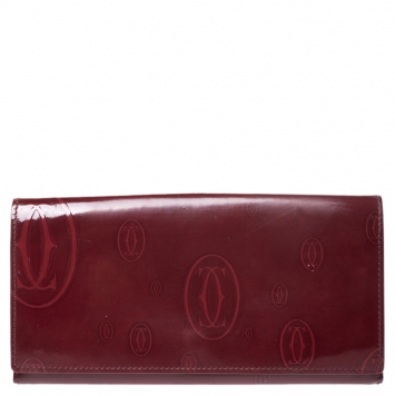 Pre Owned Cartier Maroon Patent Leather Happy Birthday Continental Wallet