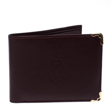 Pre Owned Cartier Burgundy Leather Must De Cartier Bifold Wallet