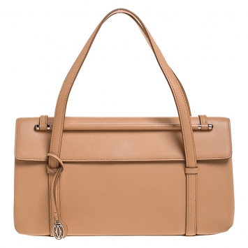 Pre Owned Cartier Beige Leather Cabochon Flap Shoulder Bag