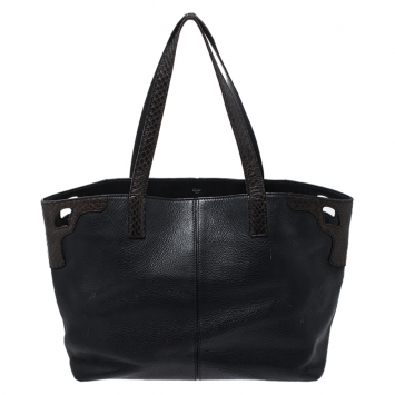 Pre Owned Cartier Black Leather and Snakeskin Limited Edition 'Marcello De Cartier' Tote