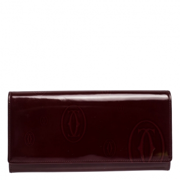 Pre Owned Cartier Maroon Patent Leather Happy Birthday Continental Wallet