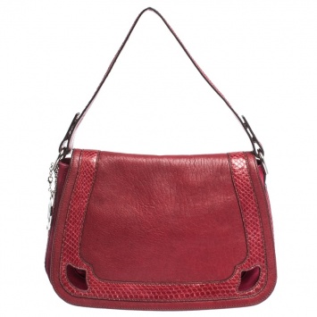 Pre Owned Cartier Red Leather and Python Marcello de Cartier Saddle Bag