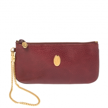 Pre Owned Cartier Maroon Leather Chain Pouch