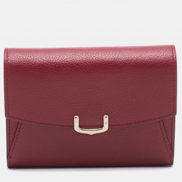 Pre Owned Cartier Red Leather C de Cartier Flap Compact Wallet