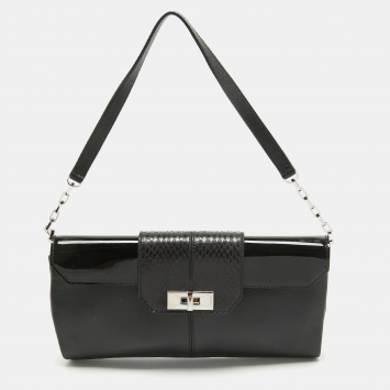 Pre Owned Cartier Black Leather and Snakeskin Classic Feminine Line Shoulder Bag