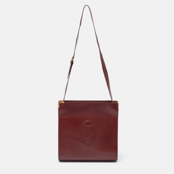 Pre Owned Cartier Maroon Leather Vintage Les Must de Cartier Shoulder Bag