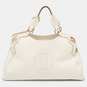 Pre Owned Cartier Off-White Leather Large Marcello de Cartier Bag