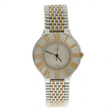 Pre Owned Cartier White Stainless Steel Must 21 Women's Wristwatch 35mm