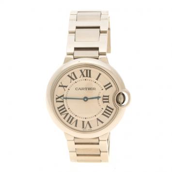 Pre Owned Cartier White Stainless Steel Ballon Bleu De Cartier Women's Wristwatch 36 mm