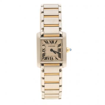 Pre Owned Cartier Cream 18K Gold and Stainless Steel Tank Francaise Women's Wristwatch 20 mm