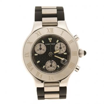 Pre Owned Cartier Black Stainless Steel Chronograph 21 Women's Wristwatch 38 mm