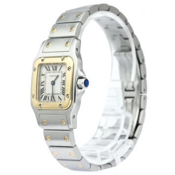 Pre Owned Cartier White 18K Yellow Gold & Stainless Steel Santos Galbee Women's Wristwatch 24MM