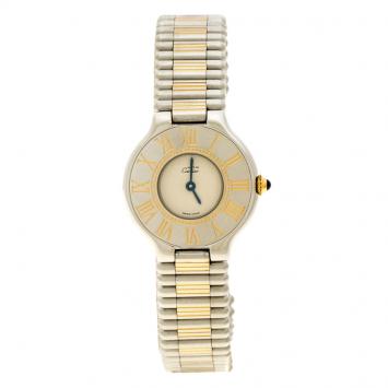 Pre Owned Cartier Cream Stainless Steel Must De Cartier 21 Women's Wristwatch 28 mm