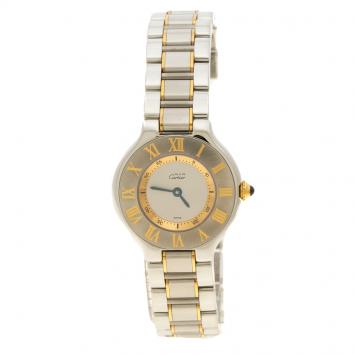 Pre Owned Cartier Silver Grey Stainless Steel Must 21 Women's Wristwatch 28 mm