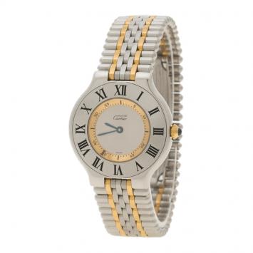 Pre Owned Cartier Silver Grey Stainless Steel Must De Cartier 21 Women's Wristwatch 31 mm