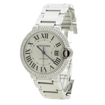 مملوكة مسبقًا Cartier Silver Grey 18K White Gold & Diamonds Ballon Bleu De Cartier 3004 Women's Wristwatch 36 mm