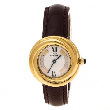 Pre Owned Cartier White Dial 18K Yellow Gold Plated Silver Must de Cartier 2735 Women's Wristwatch 27 mm