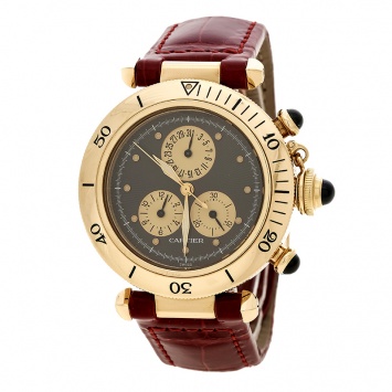Pre Owned Cartier Grey 18K Yellow Gold Pasha De Cartier Chronograph 1353-1 Women's Wristwatch 35 mm