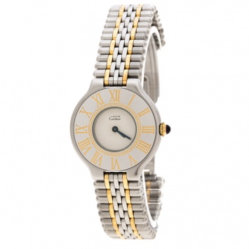 Pre Owned Cartier White Stainless Steel Must De Cartier 21 Women's Wristwatch 28 mm